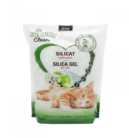 Nisip & silicat - Asternut igienic pentru pisici Mr. Biffy, Silicat, Mar verde, 7.6L