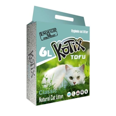 Pisici - Asternut igienic vegetal pentru pisici Kotix Tofu, Classic, 6L, 2.5Kg
