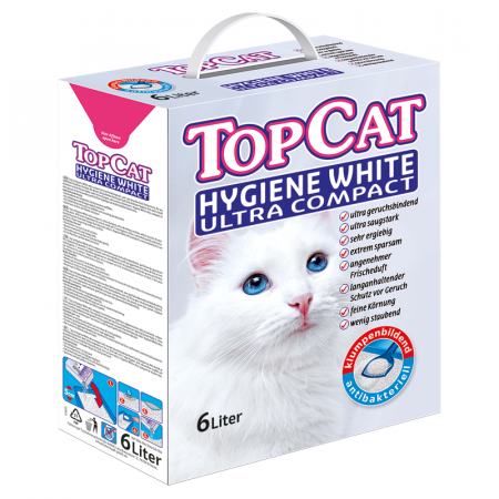 Nisip & silicat - Asternut igienic pentru pisici TopCat Hygiene White Ultra Compact, Bentonita, 6L