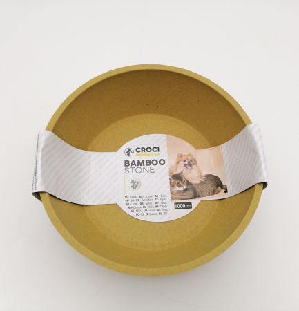 Castron pentru caini Croci Bamboo Stone, 1000 ml, din bambus, antiderapant, galben [5]