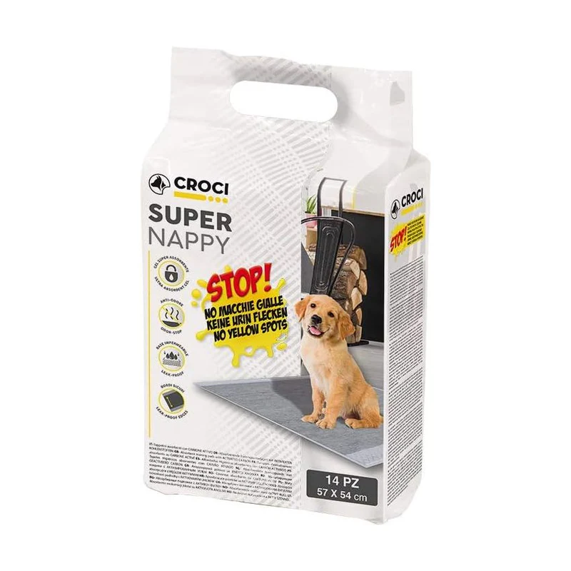 Petpad-uri - Covorase absorbante pentru caini Croci Super Nappy, No Yellow Spot, Carbon activ, 57 x 54 cm, 14 bucati