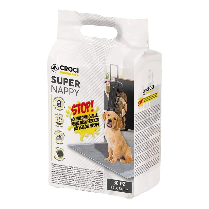 Petpad-uri - Covorase absorbante pentru caini Croci Super Nappy, No Yellow Spot, Carbon activ, 57 x 54 cm, 30 bucati