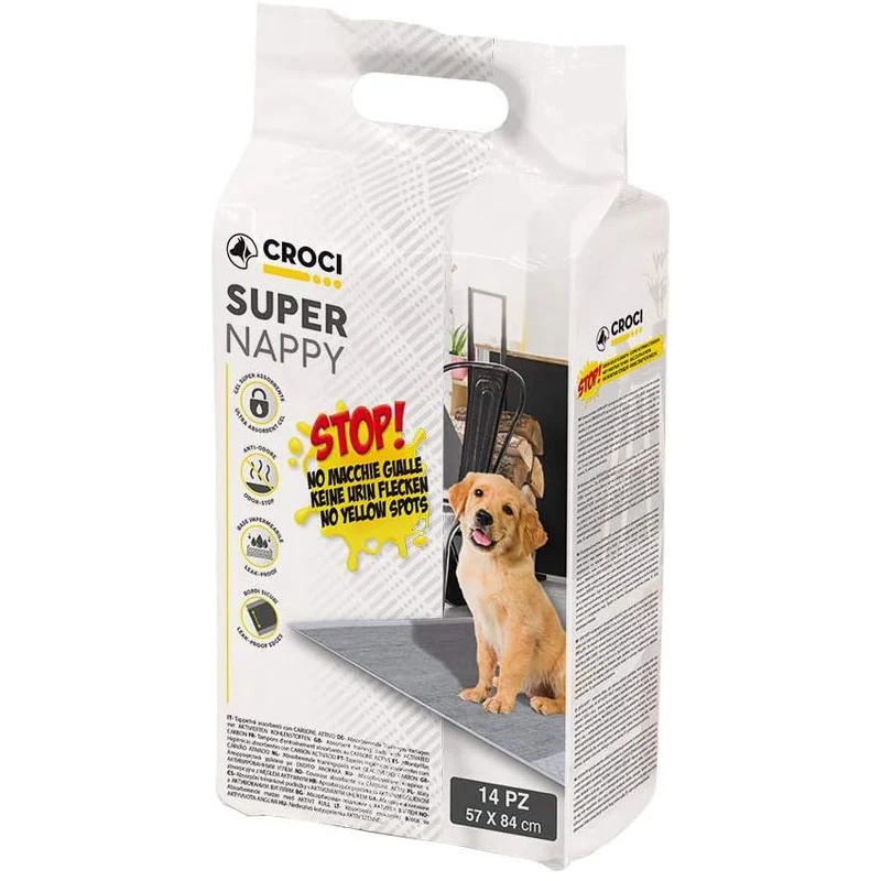 Petpad-uri - Covorase absorbante pentru caini Croci Super Nappy, No Yellow Spot, Carbon activ, 84 x 57 cm, 14 bucati