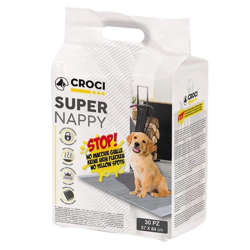 Petpad-uri - Covorase absorbante pentru caini Croci Super Nappy, No Yellow Spot, Carbon activ, 84 x 57 cm, 30 bucati