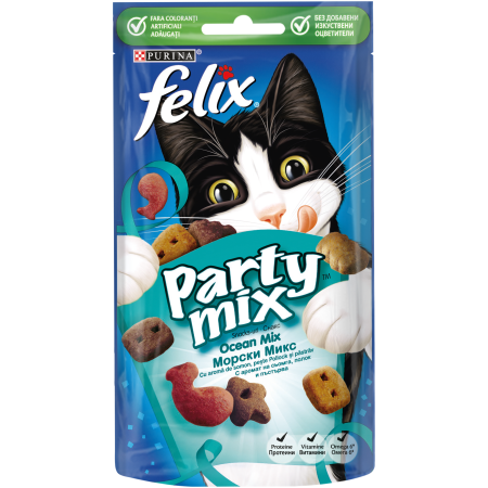 FELIX PARTY MIX Ocean Mix cu Somon, peste Pollock, Pastrav, recompense pentru pisici, 60 g [0]