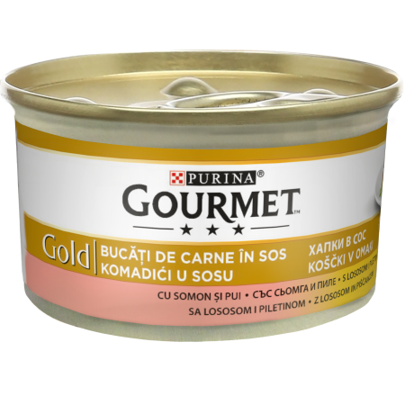 GOURMET GOLD cu Pui si Somon, bucati de carne in sos, hrana umeda pentru pisici, 85 g [0]