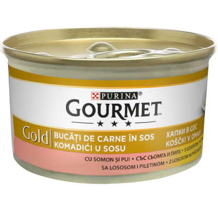 Promoții - Hrana umeda pentru pisici Purina Gourmet Gold, Pui si somon in sos, 12 x 85g