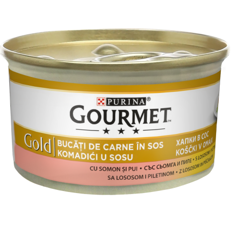Hrană umedă - Hrana umeda pentru pisici Purina Gourmet Gold, Pui si somon in sos, 24 x 85g