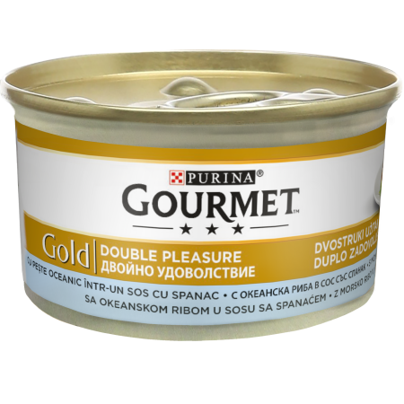 GOURMET GOLD Double Pleasure cu Peste oceanic si Spanac in sos, hrana umeda pentru pisici, 85 g [0]