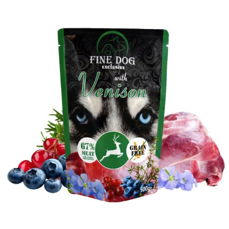 Hrană umedă - Hrana umeda pentru caini Fine Dog, cu Vanat, Afine si Merisoare, Grain Free, 500g