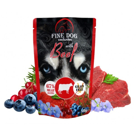 Hrană umedă - Hrana umeda pentru caini Fine Dog, cu Vita, Afine si Merisoare, Grain Free, 500g