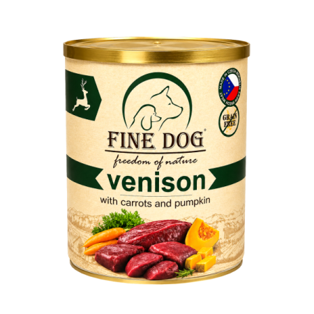 Hrană umedă - Hrana umeda pentru caini Fine Dog, Vanat, morcorvi si dovlecei, Grain Free, 800g