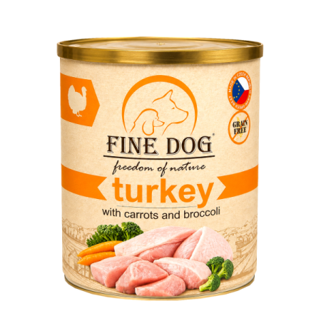 Hrană umedă - Hrana umeda pentru caini Fine Dog, Curcan, morcorvi si broccoli, Grain Free, 800g