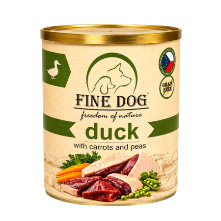 Hrană umedă - Hrana umeda pentru caini Fine Dog, Rata, morcorvi si mazare, Grain Free, 800g
