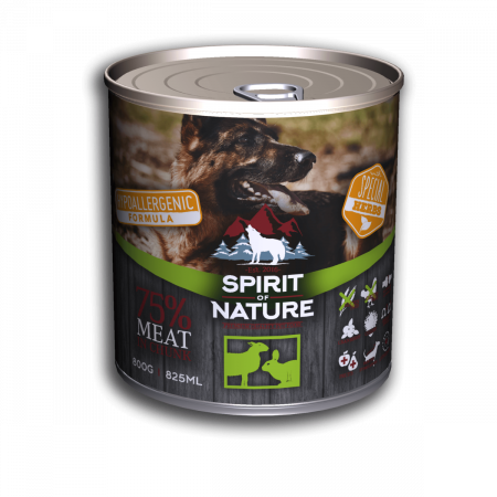 Hrană umedă - Hrana umeda pentru caini Spirit of Nature, Miel si iepure, Hipoalergenic, 800g
