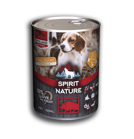 Hrană umedă - Hrana umeda pentru caini Spirit of Nature, Mistret, Hipoalergenic, 75% carne, 6 x 415g