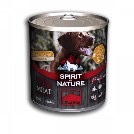 Hrană umedă - Hrana umeda pentru caini Spirit of Nature, Mistret, Hipoalergenic, 6 x 800g