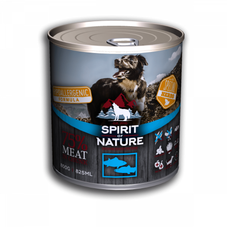 Hrană umedă - Hrana umeda pentru caini Spirit of Nature, Somon si ton, Hipoalergenic, 6 x 800g