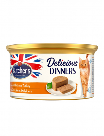 Hrană umedă - Hrana umeda pentru pisici Butcher's Delicious Dinner, Pui si curcan, 85g