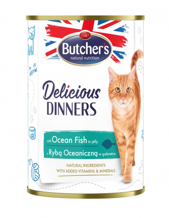 Hrană umedă - Hrana umeda pentru pisici Butcher's Delicious Dinners, Peste oceanic in aspic, 400g