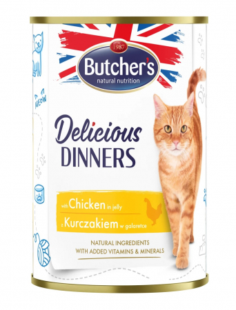 Hrană umedă - Hrana umeda pentru pisici Butcher's Delicious Dinners, Pui in aspic, 400g