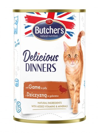 Hrană umedă - Hrana umeda pentru pisici Butcher's Delicious Dinners, Vanat in aspic, 400g