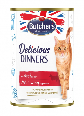Hrană umedă - Hrana umeda pentru pisici Butcher's Delicious Dinners, Vita in aspic, 400g