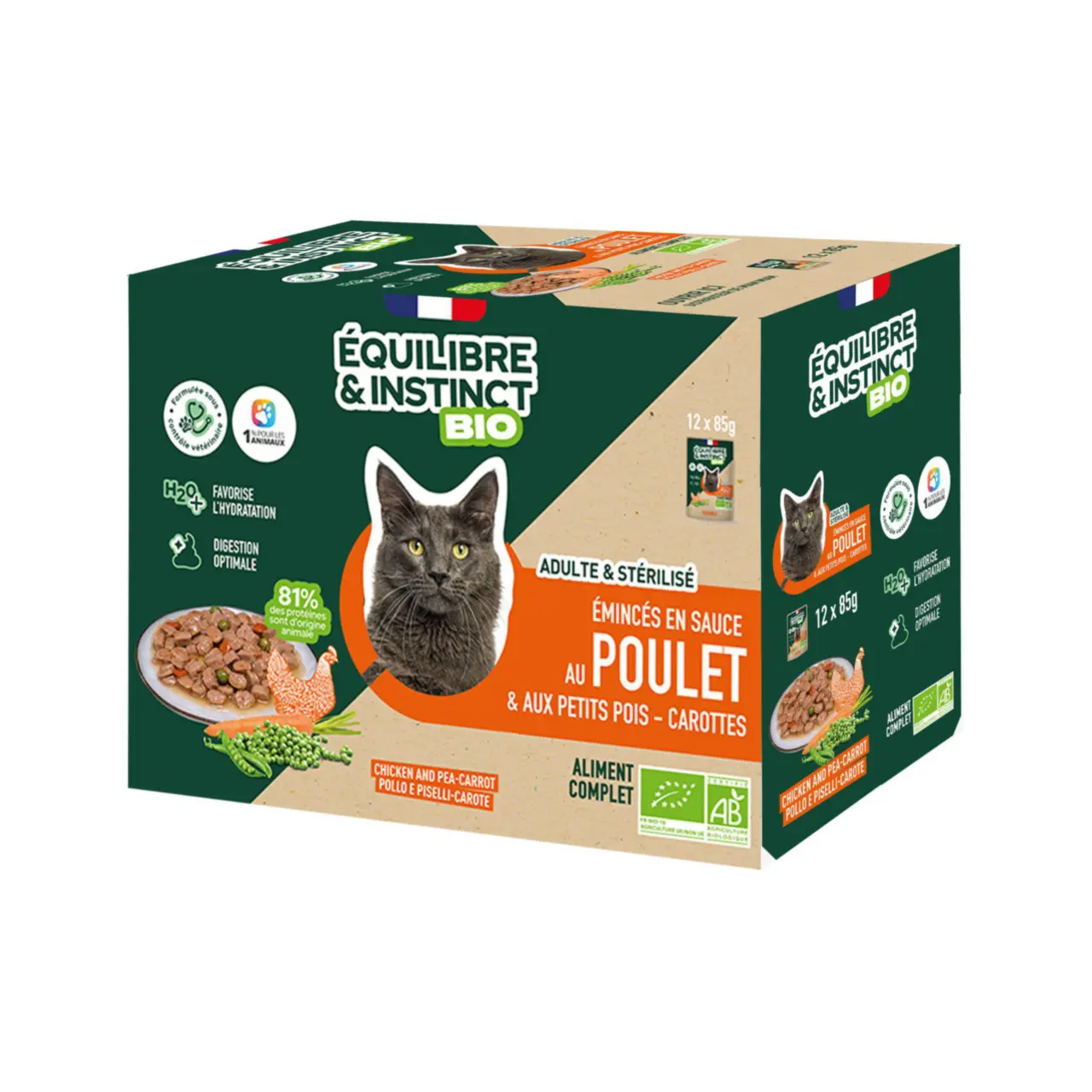 Hrană umedă - Hrana umeda pentru pisici Equilibre & Instinct, Bio, Pui, 12 x 85g