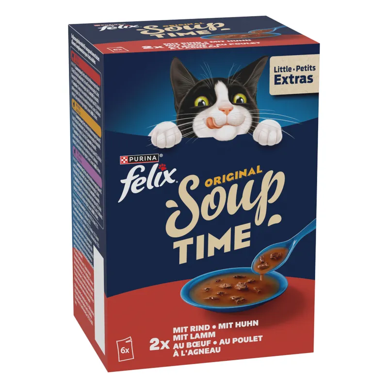 Hrană umedă - Hrana umeda pentru pisici Felix Soup Time, Vita, Pui, Miel, 6 x 48g