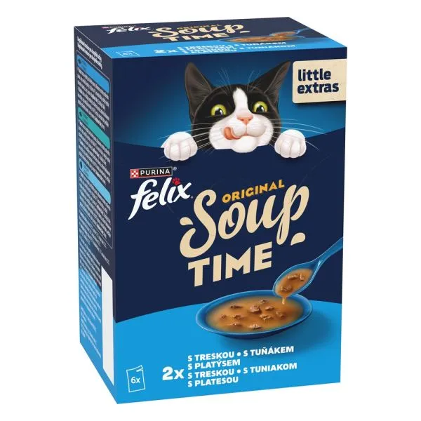 Hrană umedă - Hrana umeda pentru pisici Felix Soup Time, Cod, Ton, Peste Cambula, 6 x 48g