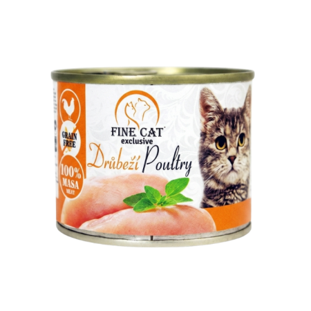 Hrană umedă - Hrana umeda pentru pisici Fine Cat Exclusive, 100% carne, cu Pasare, 200g