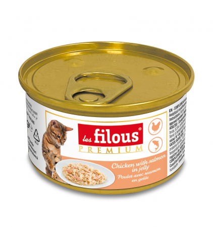Hrană umedă - Hrana umeda pentru pisici Les Filous, File de pui cu somon in jeleu, 85g