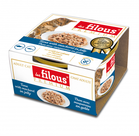 Hrana umeda pentru pisici Les Filous, Ton si macrou in jeleu, 85g [1]