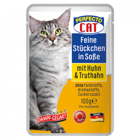 Hrană umedă - Hrana umeda pentru pisici Perfecto Cat, Pui si curcan, 100g