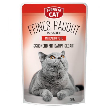 Pisici - Hrana umeda pentru pisici Perfecto Cat, vitel si curcan, 100g