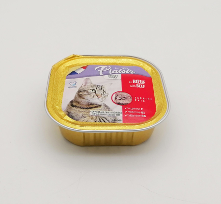 Hrana umeda pentru pisici, Plaisir, Adult, pate cu vita, pentru pisici sterilizate, 100 g, 606915 [1]