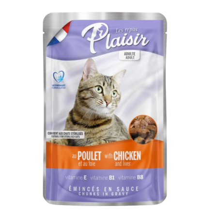 Hrană umedă - Hrana umeda pentru pisici Plaisir, Sterilizat, Pui si ficat, 22 x 100g
