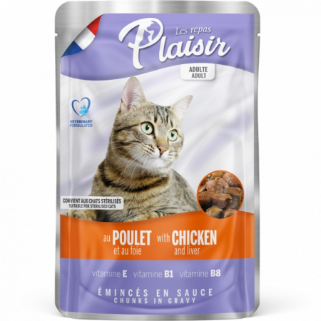 Hrană umedă - Hrana umeda pentru pisici Plaisir, Sterilizat, Pui si ficat, 22 x 100g