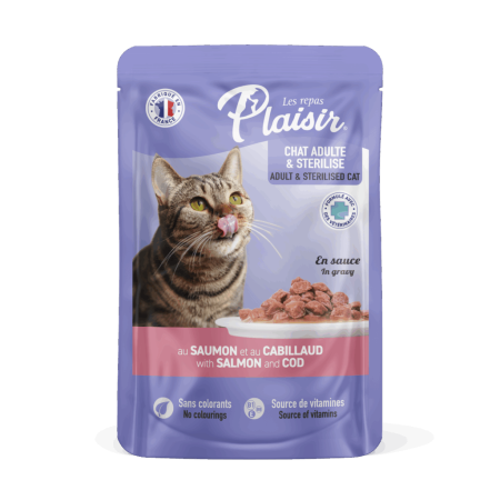 Hrană umedă - Hrana umeda pentru pisici Plaisir, Sterilizat, Somon si cod, 100g