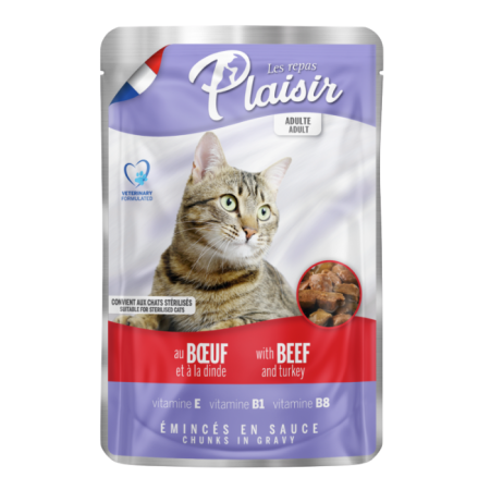 Hrană umedă - Hrana umeda pentru pisici Plaisir, Sterilizat, Vita si curcan, 22 x 100g