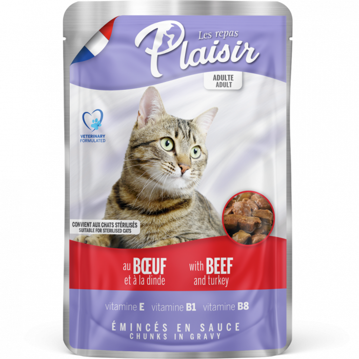 Hrană umedă - Hrana umeda pentru pisici Plaisir, Sterilizat, Vita si curcan, 22 x 100g