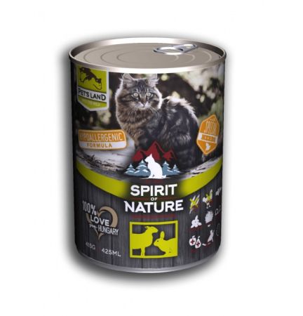 Pisici - Hrana umeda pentru pisici Spirit of Nature, Iepure si miel, Hipoalergenic, 75% carne, 415g
