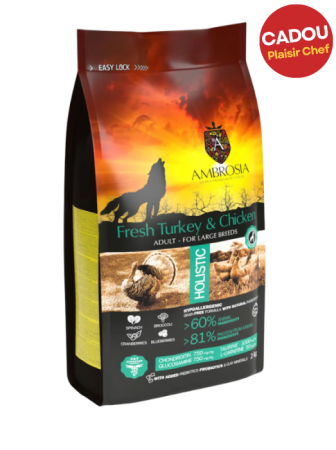 Hrană uscată - Hrana uscata pentru caini Ambrosia Adult, Curcan proaspat si pui, hipoalergenic, fara cereale, 12kg