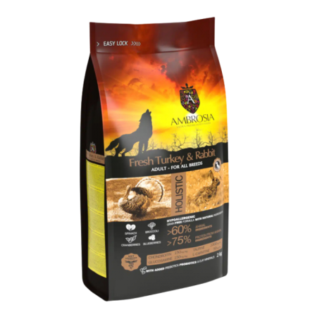 Hrană uscată - Hrana uscata pentru caini Ambrosia Adult, Curcan si iepure, hipoalergenic, fara cereale, 12kg