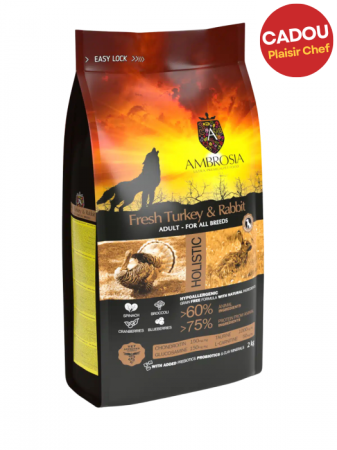 Hrană uscată - Hrana uscata pentru caini Ambrosia Adult, Curcan si iepure, hipoalergenic, fara cereale, 12kg