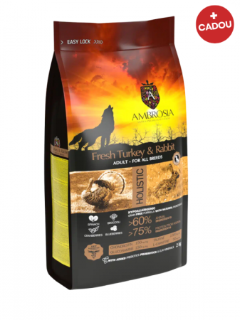 Hrană uscată - Hrana uscata pentru caini Ambrosia Adult, Curcan si iepure, hipoalergenic, fara cereale, 12kg