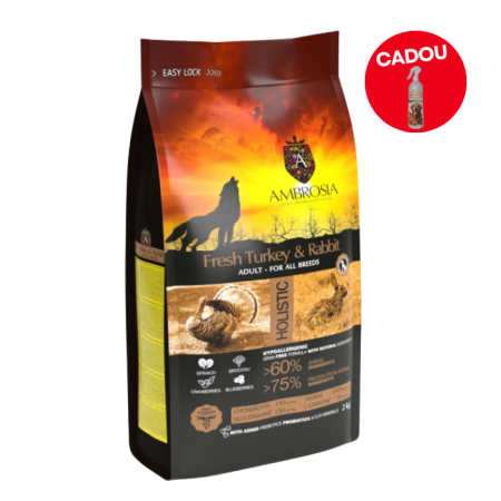 Hrană uscată - Hrana uscata pentru caini Ambrosia Adult, Curcan si iepure, hipoalergenic, fara cereale, 12kg