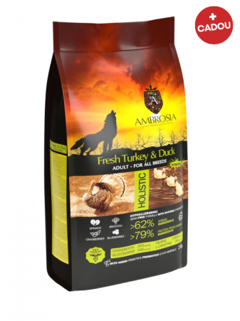 Hrană uscată - Hrana uscata pentru caini Ambrosia Adult, Curcan si rata, hipoalergenic, fara cereale, 12kg