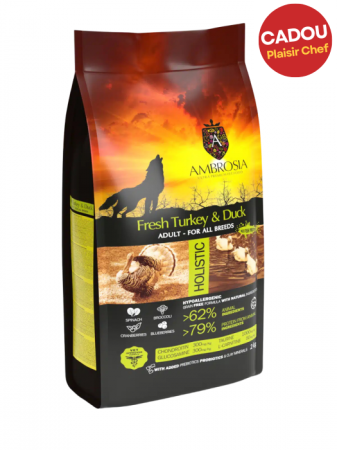 Hrană uscată - Hrana uscata pentru caini Ambrosia Adult, Curcan si rata, hipoalergenic, fara cereale, 12kg