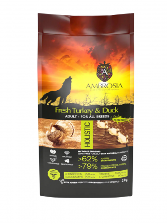 Hrana uscata pentru caini Ambrosia Adult, Curcan si rata, hipoalergenic, fara cereale, 12kg [2]